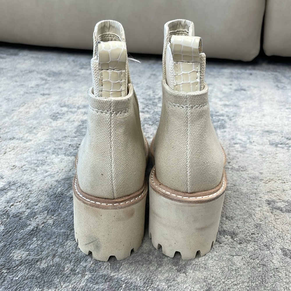 New Dolce Vita Huey Booties Ankle Boot Cream Sandstone Canvas Sz 6 - Picture 5 of 16